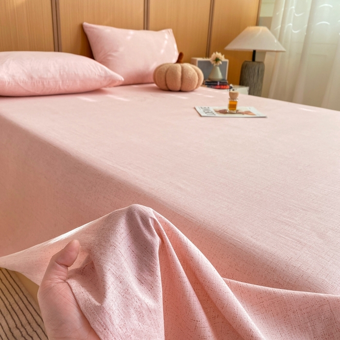 91家纺网 家纺一手货源 找家纺 麒东家纺 2026年新款古棉麻单床单 粉色