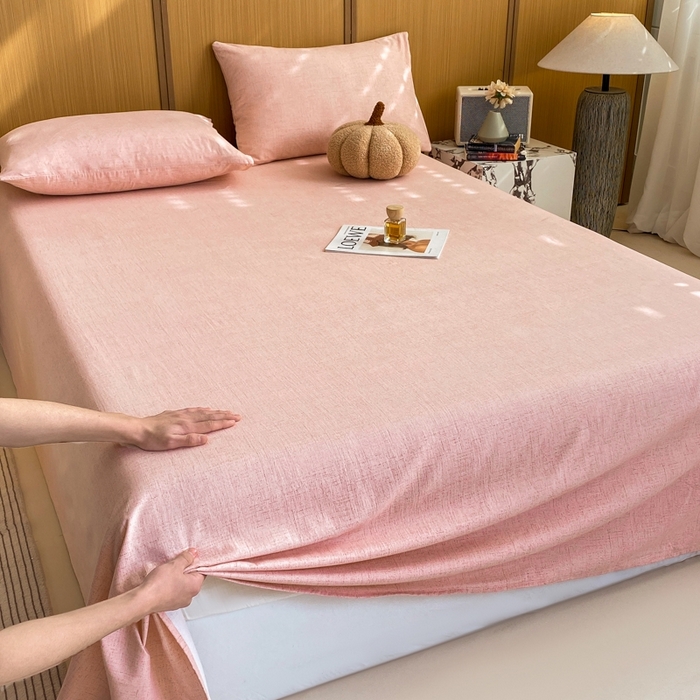91家纺网 家纺一手货源 找家纺 麒东家纺 2026年新款古棉麻单床单 粉色