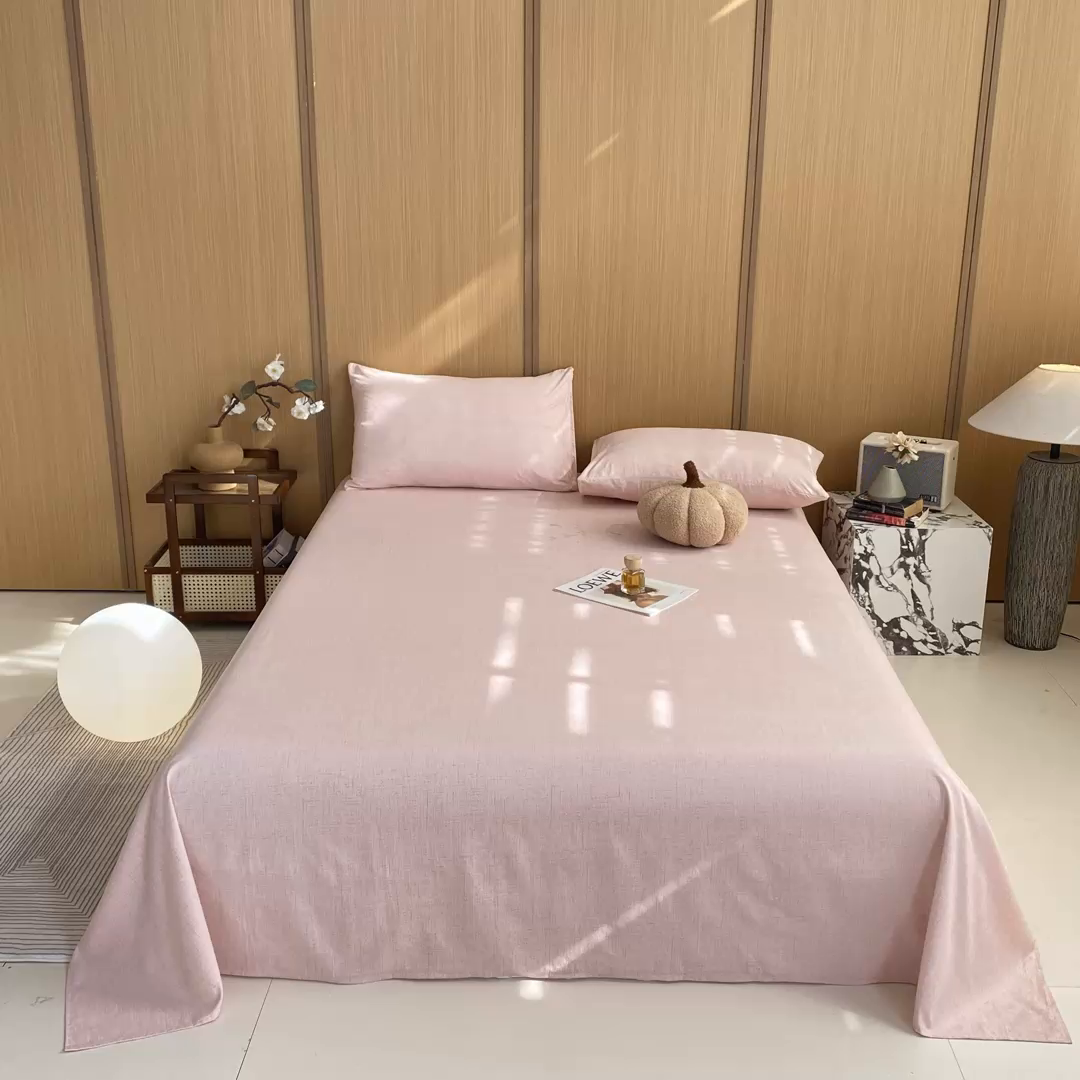 91家纺网 家纺一手货源 找家纺 麒东家纺 2026年新款古棉麻单床单 粉色