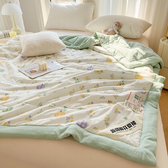 91家纺网 家纺一手货源 找家纺 西域种棉人·千百笠 2026新款A类印花手包边凌香新疆棉花夏被 凌香 南瓜