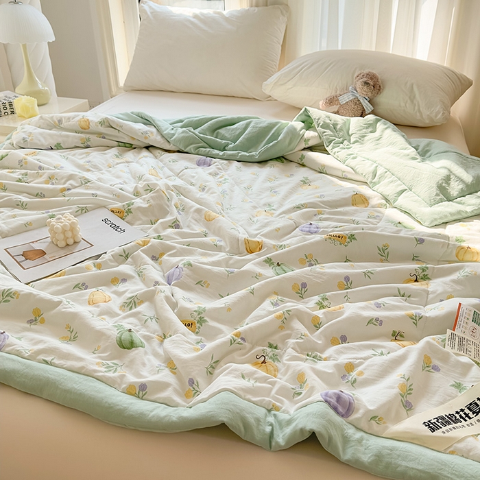 91家纺网 家纺一手货源 找家纺 西域种棉人·千百笠 2026新款A类印花手包边凌香新疆棉花夏被 凌香 南瓜