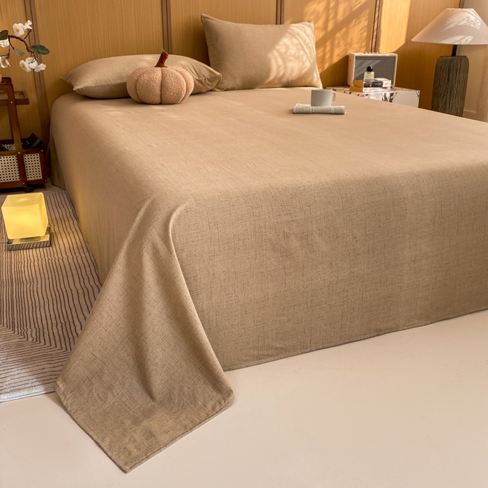 91家纺网 家纺一手货源 找家纺 麒东家纺 2026年新款古棉麻单床单 咖色