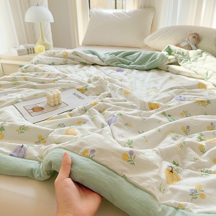 91家纺网 家纺一手货源 找家纺 西域种棉人·千百笠 2026新款A类印花手包边凌香新疆棉花夏被 凌香 南瓜