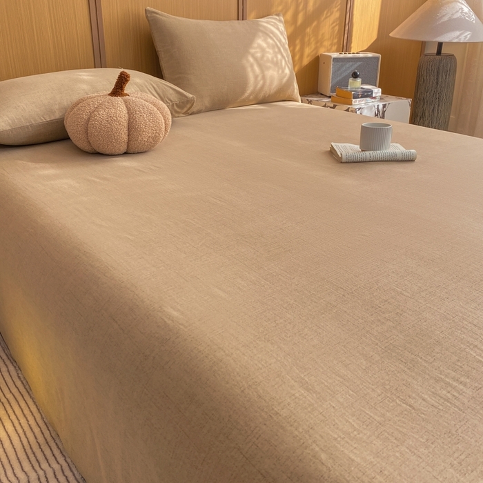 91家纺网 家纺一手货源 找家纺 麒东家纺 2026年新款古棉麻单床单 咖色