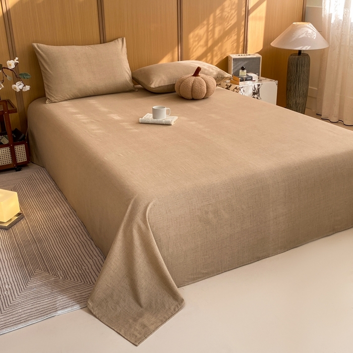 91家纺网 家纺一手货源 找家纺 麒东家纺 2026年新款古棉麻单床单 咖色