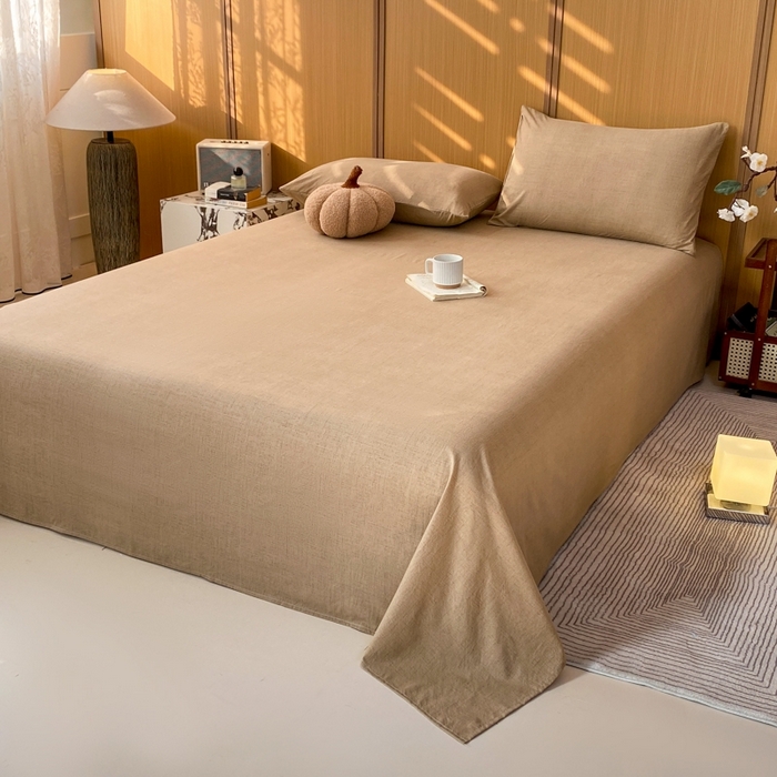 91家纺网 家纺一手货源 找家纺 麒东家纺 2026年新款古棉麻单床单 咖色