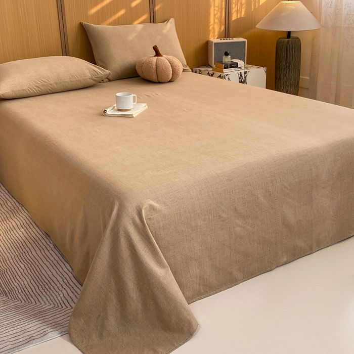 91家纺网 家纺一手货源 找家纺 麒东家纺 2026年新款古棉麻单床单 咖色