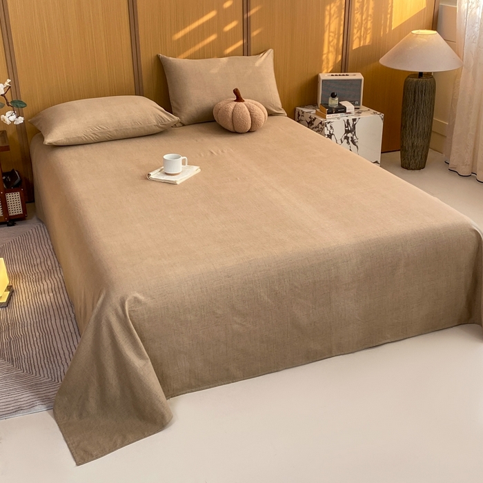 91家纺网 家纺一手货源 找家纺 麒东家纺 2026年新款古棉麻单床单 咖色