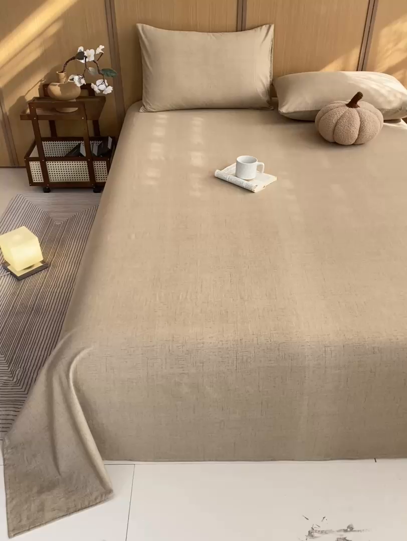 91家纺网 家纺一手货源 找家纺 麒东家纺 2026年新款古棉麻单床单 咖色