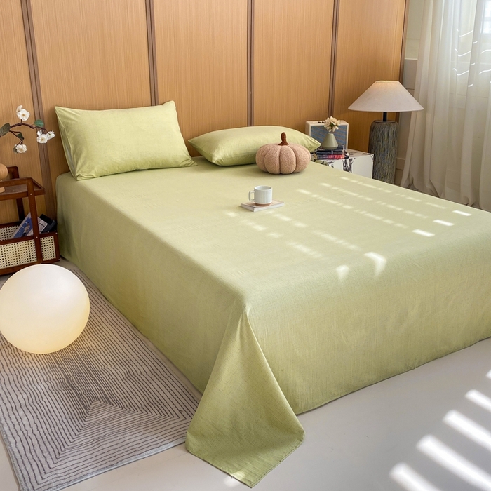 91家纺网 家纺一手货源 找家纺 麒东家纺 2026年新款古棉麻单床单 绿色