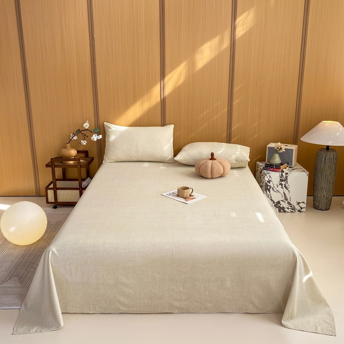 91家纺网 家纺一手货源 找家纺 麒东家纺 2026年新款古棉麻单床单 米白