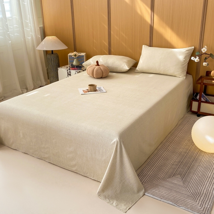 91家纺网 家纺一手货源 找家纺 麒东家纺 2026年新款古棉麻单床单 米白