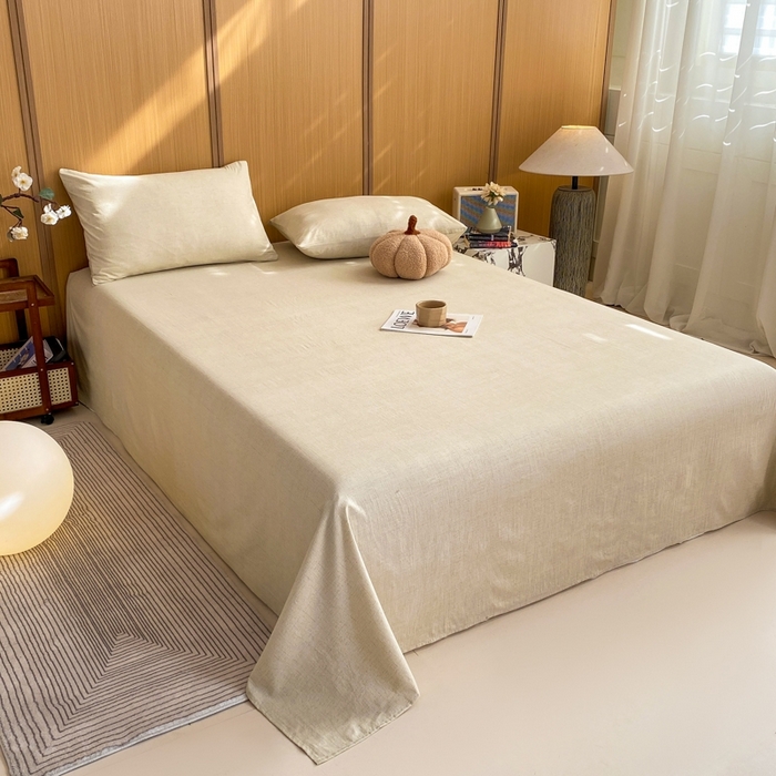 91家纺网 家纺一手货源 找家纺 麒东家纺 2026年新款古棉麻单床单 米白