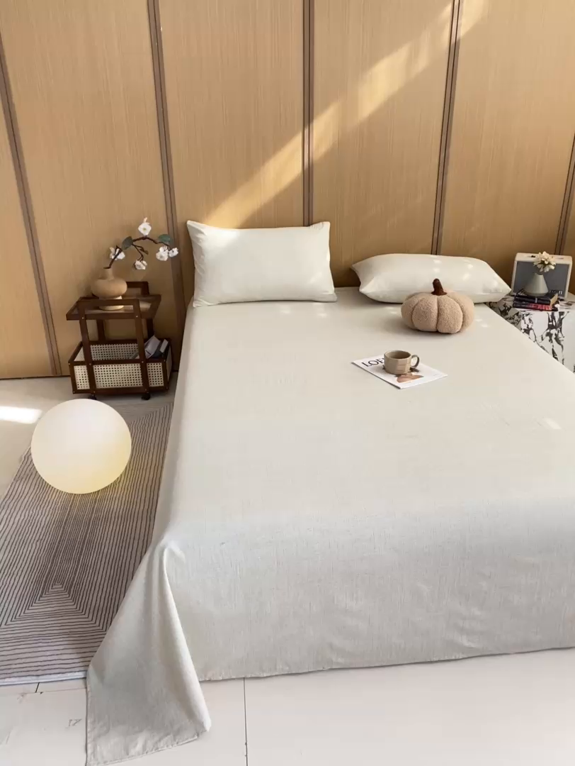 91家纺网 家纺一手货源 找家纺 麒东家纺 2026年新款古棉麻单床单 米白