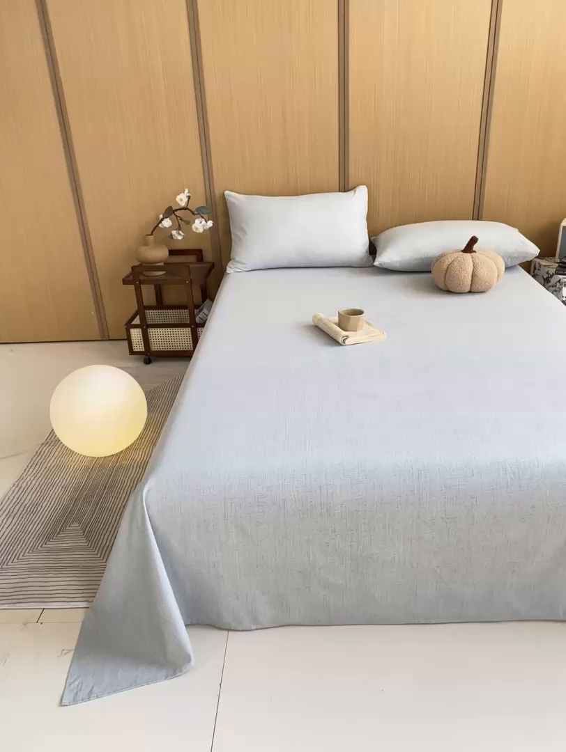 91家纺网 家纺一手货源 找家纺 麒东家纺 2026年新款古棉麻单床单 浅灰