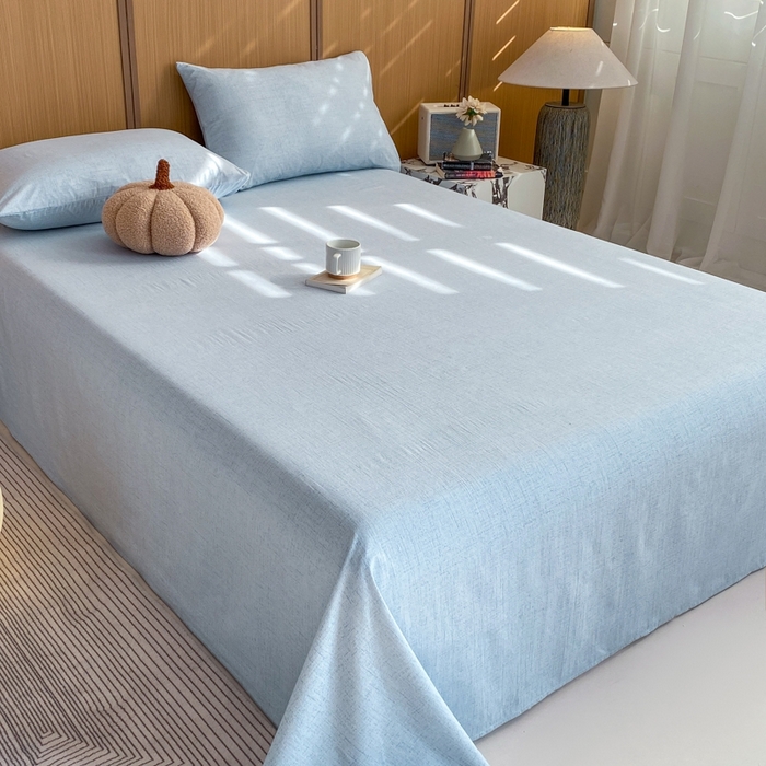 91家纺网 家纺一手货源 找家纺 麒东家纺 2026年新款古棉麻单床单 天蓝