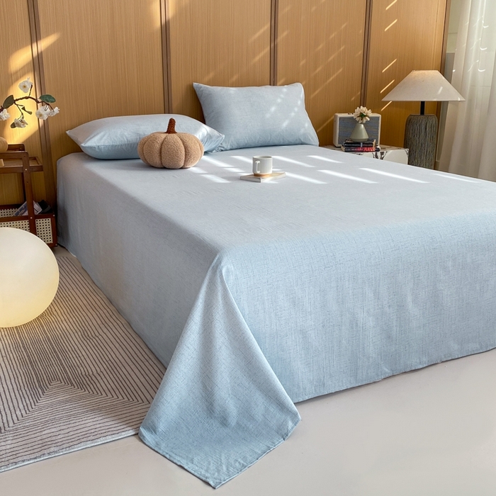 91家纺网 家纺一手货源 找家纺 麒东家纺 2026年新款古棉麻单床单 天蓝