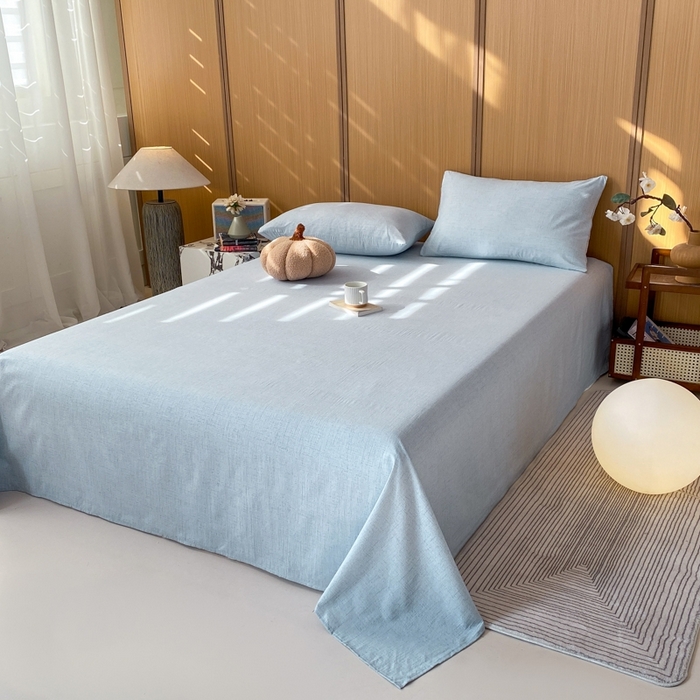 91家纺网 家纺一手货源 找家纺 麒东家纺 2026年新款古棉麻单床单 天蓝