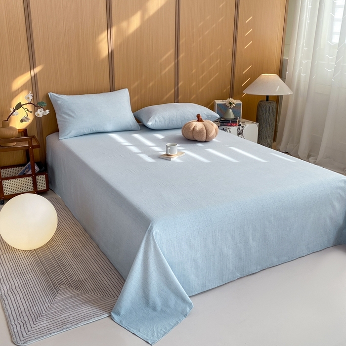 91家纺网 家纺一手货源 找家纺 麒东家纺 2026年新款古棉麻单床单 天蓝