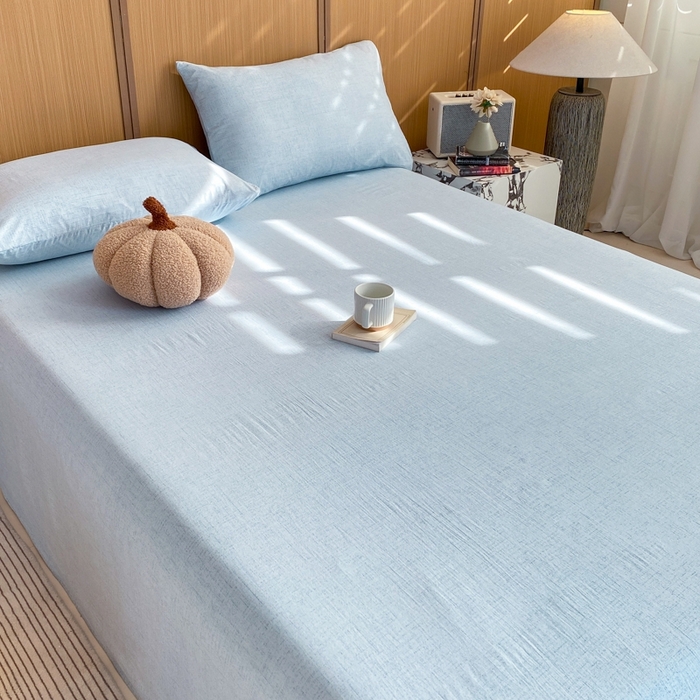 91家纺网 家纺一手货源 找家纺 麒东家纺 2026年新款古棉麻单床单 天蓝