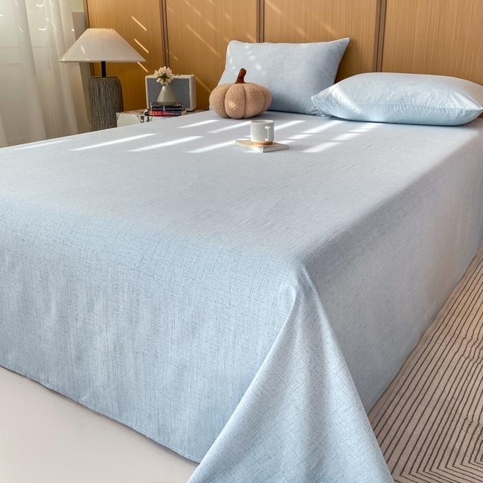 91家纺网 家纺一手货源 找家纺 麒东家纺 2026年新款古棉麻单床单 天蓝