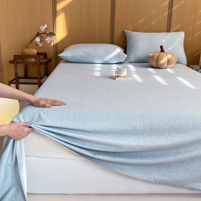 91家纺网 家纺一手货源 找家纺 麒东家纺 2026年新款古棉麻单床单 天蓝