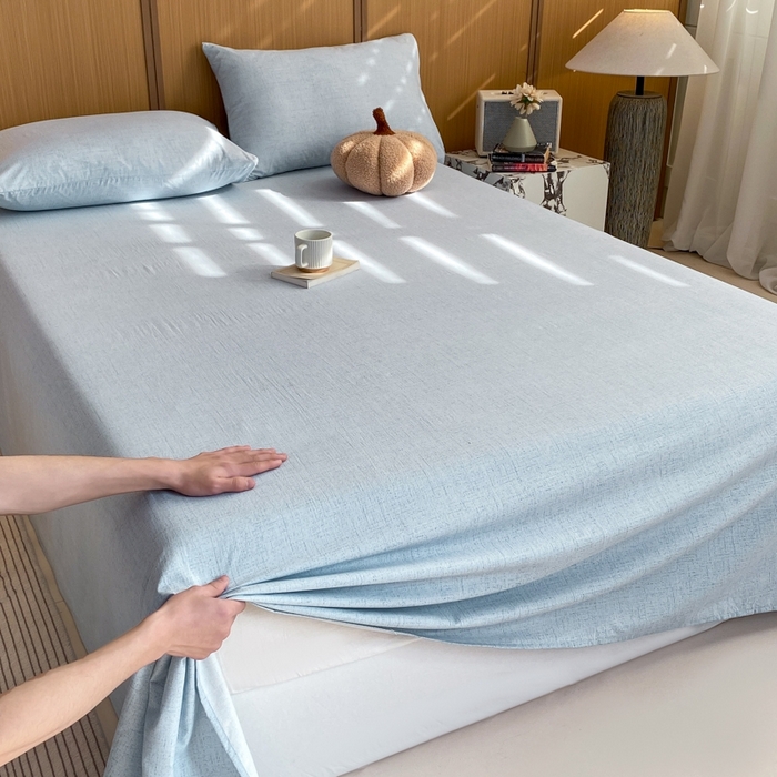 91家纺网 家纺一手货源 找家纺 麒东家纺 2026年新款古棉麻单床单 天蓝