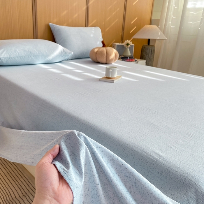 91家纺网 家纺一手货源 找家纺 麒东家纺 2026年新款古棉麻单床单 天蓝