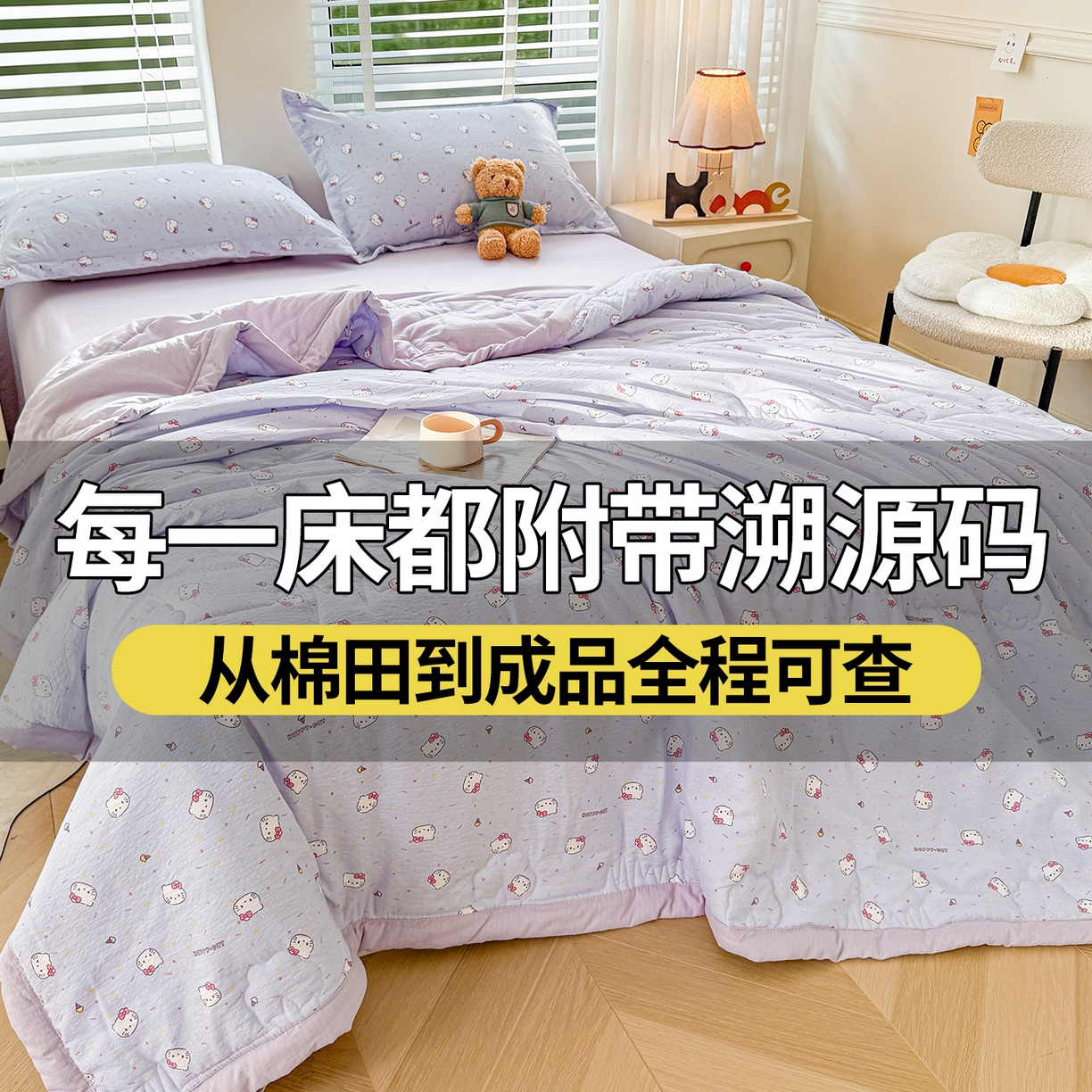 西域种棉人·千百笠 2026新款A类新疆棉花夏凉被加宽包边水洗棉卡通印花吸湿透气棉花夏被空调被 云感瑞拉