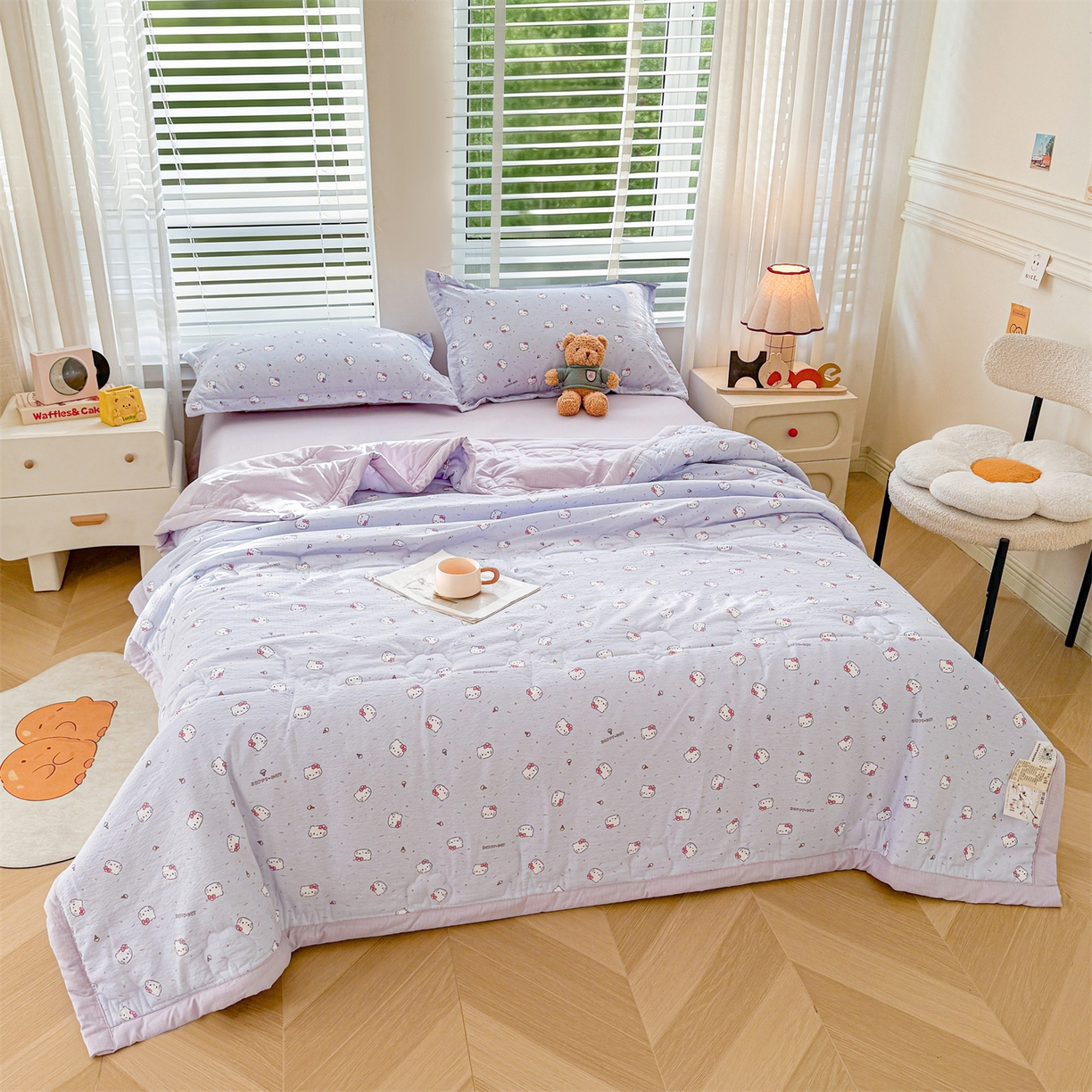 91家纺网 家纺一手货源 找家纺 西域种棉人·千百笠 2026新款A类新疆棉花夏凉被加宽包边水洗棉卡通印花吸湿透气棉花夏被空调被 云感瑞拉