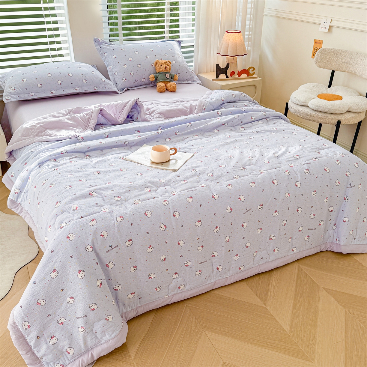 91家纺网 家纺一手货源 找家纺 西域种棉人·千百笠 2026新款A类新疆棉花夏凉被加宽包边水洗棉卡通印花吸湿透气棉花夏被空调被 云感瑞拉