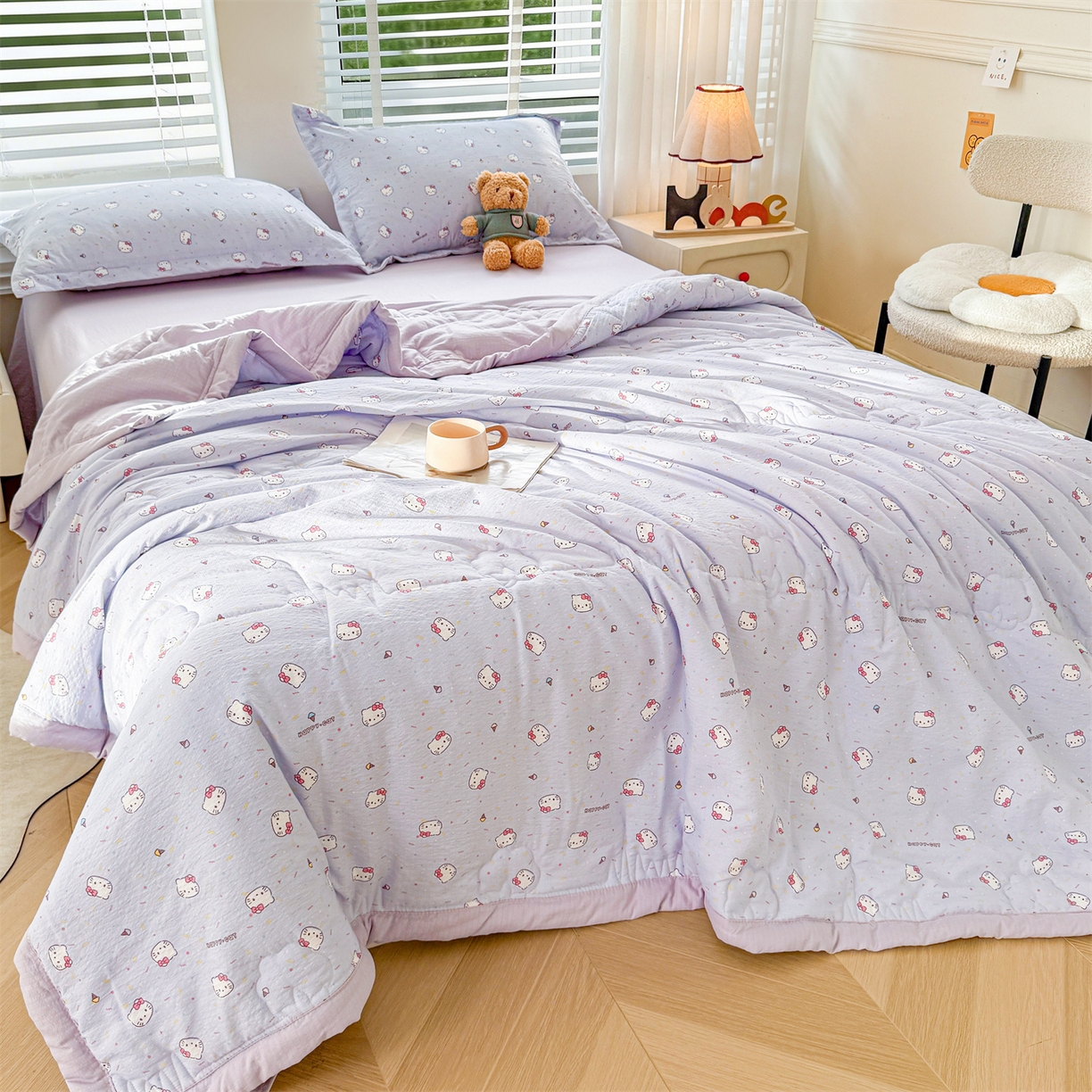 91家纺网 家纺一手货源 找家纺 西域种棉人·千百笠 2026新款A类新疆棉花夏凉被加宽包边水洗棉卡通印花吸湿透气棉花夏被空调被 云感瑞拉