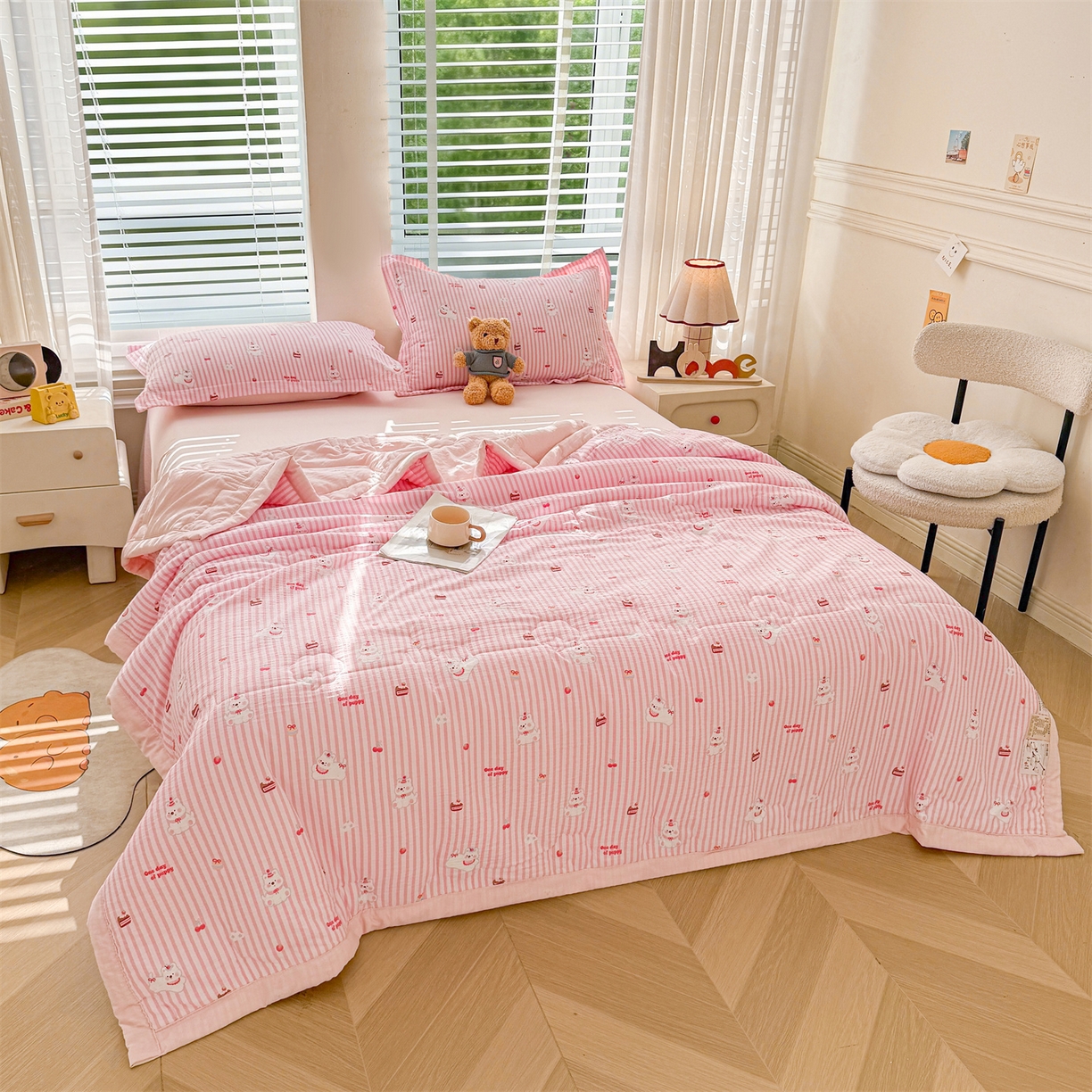 91家纺网 家纺一手货源 找家纺 西域种棉人·千百笠 2026新款A类新疆棉花夏凉被加宽包边水洗棉卡通印花吸湿透气棉花夏被空调被 云感生日派