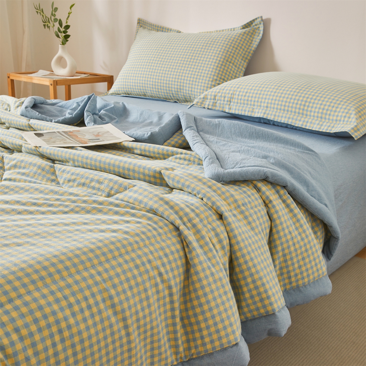 91家纺网 家纺一手货源 找家纺 （总）西域种棉人·千百笠 2026新款A类里外全棉夏凉被100%新疆棉纯棉全棉填充无印格子款空调被夏被