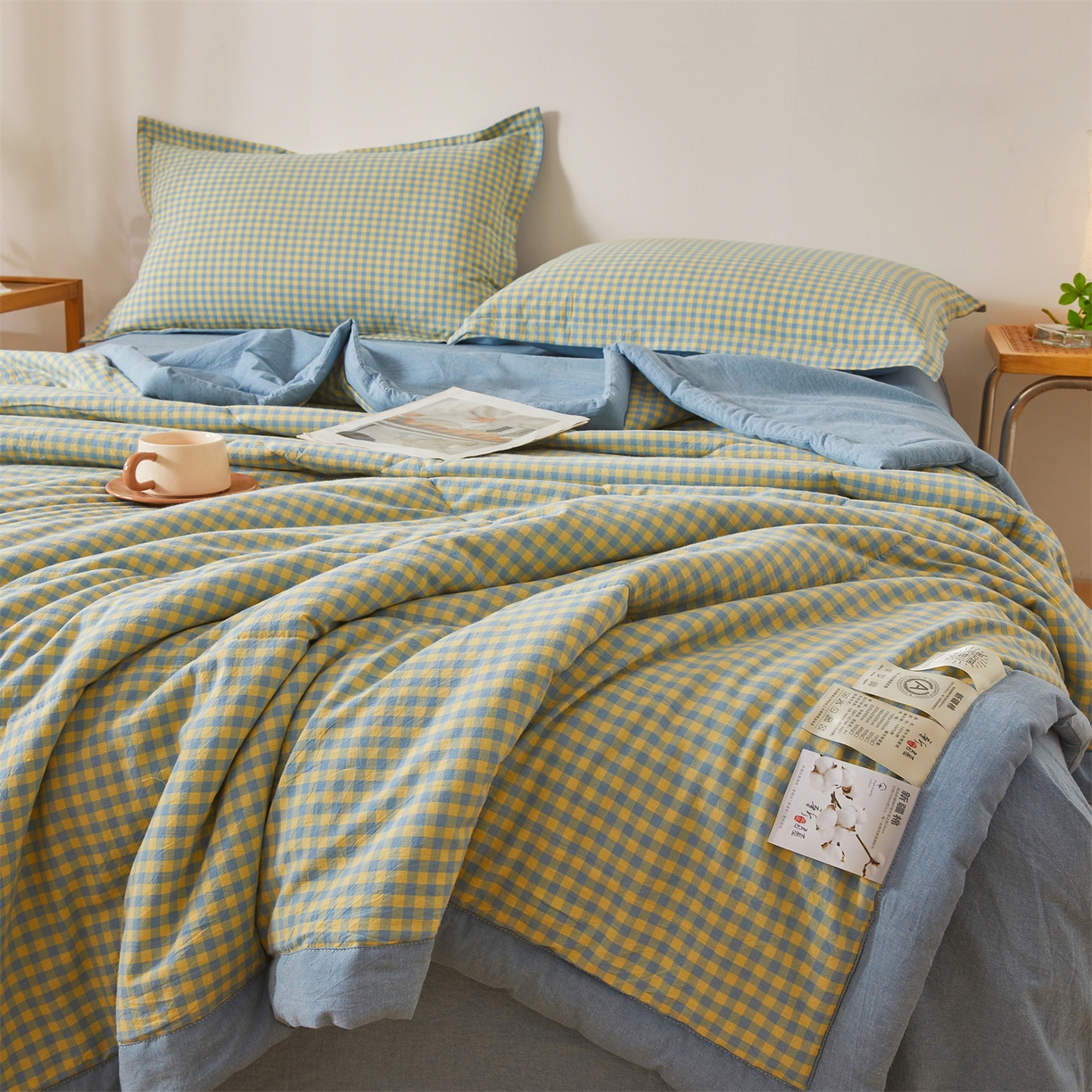 91家纺网 家纺一手货源 找家纺 （总）西域种棉人·千百笠 2026新款A类里外全棉夏凉被100%新疆棉纯棉全棉填充无印格子款空调被夏被