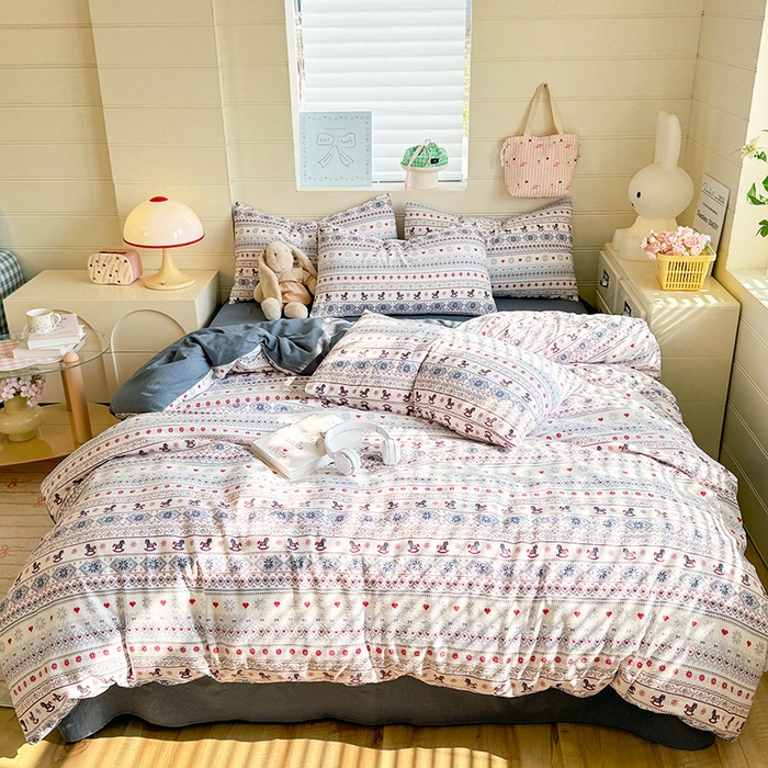 91家纺网 家纺一手货源 找家纺 （总）九诺家纺 2026新款丝柔棉加厚小清新印花四件套-甜心