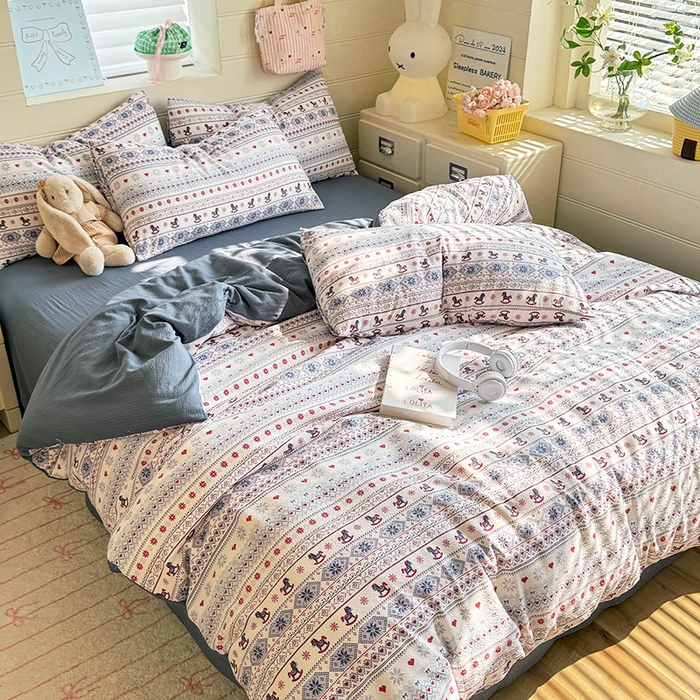 91家纺网 家纺一手货源 找家纺 （总）九诺家纺 2026新款丝柔棉加厚小清新印花四件套-甜心