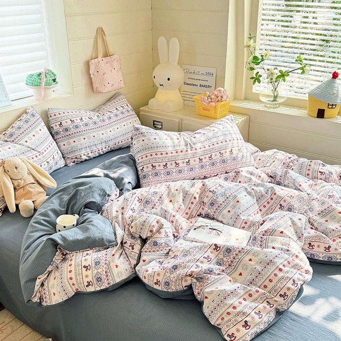 91家纺网 家纺一手货源 找家纺 （总）九诺家纺 2026新款丝柔棉加厚小清新印花四件套-甜心