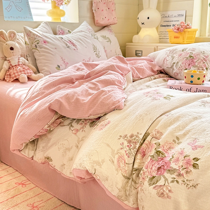 91家纺网 家纺一手货源 找家纺 （总）九诺家纺 2026新款丝柔棉加厚小清新印花四件套-甜心