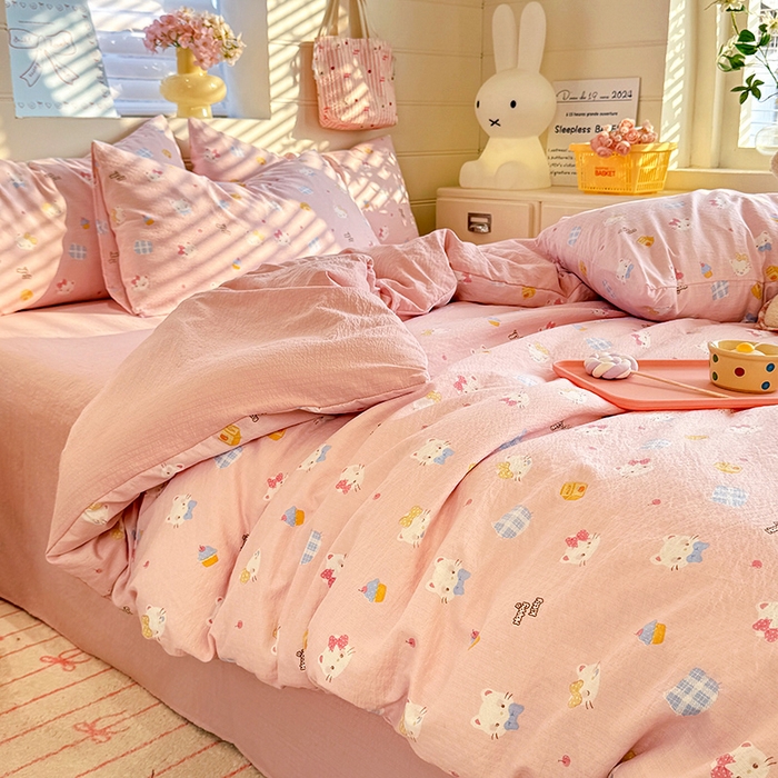 91家纺网 家纺一手货源 找家纺 （总）九诺家纺 2026新款丝柔棉加厚小清新印花四件套-甜心