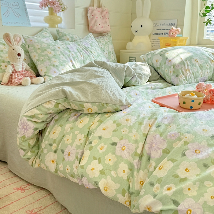 91家纺网 家纺一手货源 找家纺 （总）九诺家纺 2026新款丝柔棉加厚小清新印花四件套-甜心