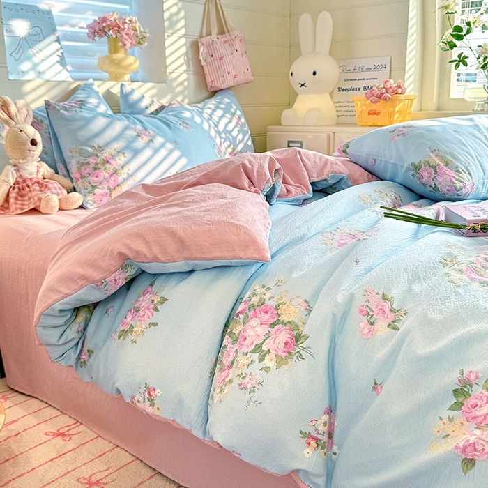 九诺家纺 2026新款丝柔棉加厚小清新印花四件套-甜心 甜心-花语时光