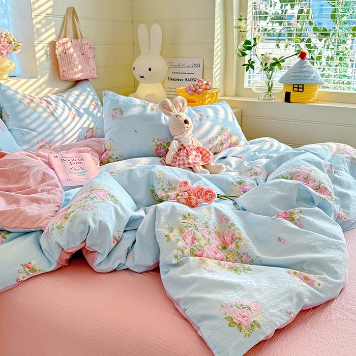 91家纺网 家纺一手货源 找家纺 九诺家纺 2026新款丝柔棉加厚小清新印花四件套-甜心 甜心-花语时光