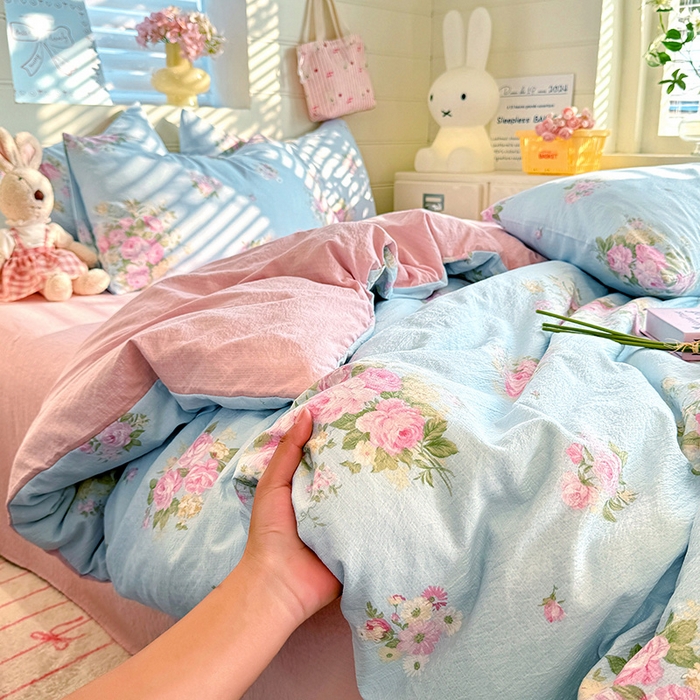 91家纺网 家纺一手货源 找家纺 九诺家纺 2026新款丝柔棉加厚小清新印花四件套-甜心 甜心-花语时光