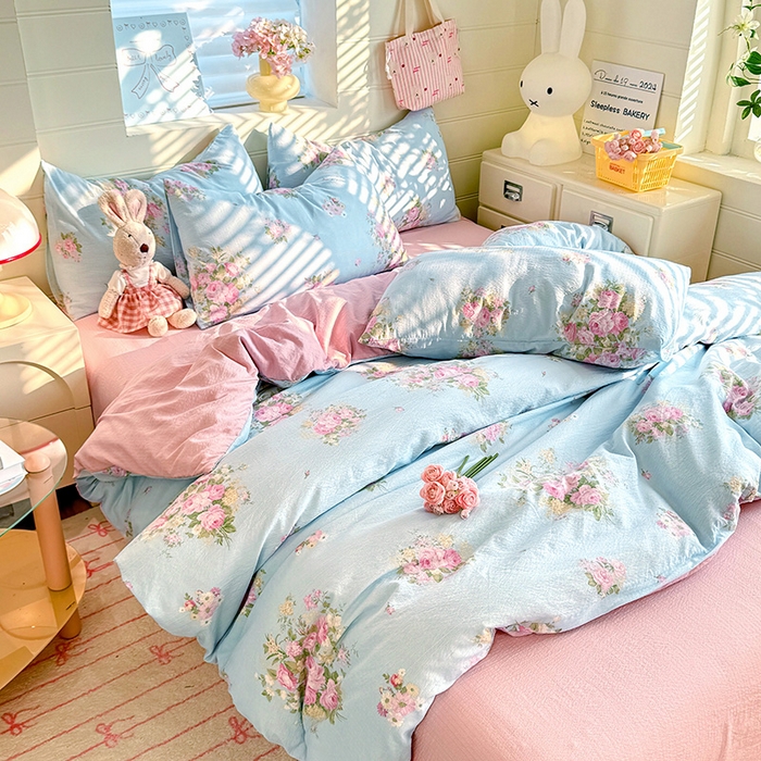 91家纺网 家纺一手货源 找家纺 九诺家纺 2026新款丝柔棉加厚小清新印花四件套-甜心 甜心-花语时光