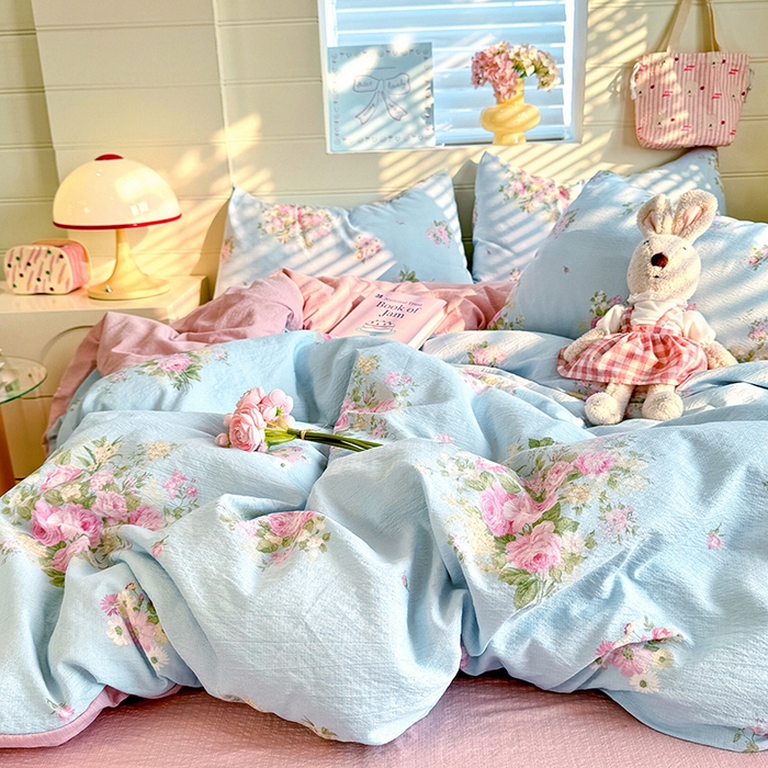 91家纺网 家纺一手货源 找家纺 九诺家纺 2026新款丝柔棉加厚小清新印花四件套-甜心 甜心-花语时光