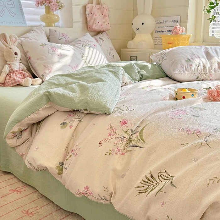 九诺家纺 2026新款丝柔棉加厚小清新印花四件套-甜心 甜心-春意安然