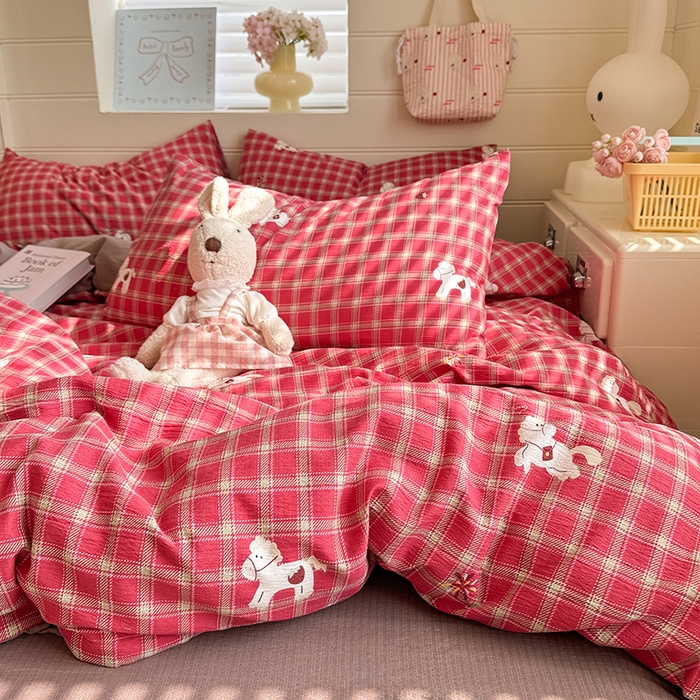 91家纺网 家纺一手货源 找家纺 九诺家纺 2026新款丝柔棉加厚小清新印花四件套-甜心 甜心-幸福飞马