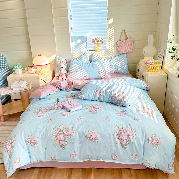 91家纺网 家纺一手货源 找家纺 九诺家纺 2026新款丝柔棉加厚小清新印花四件套-甜心 甜心-花语时光