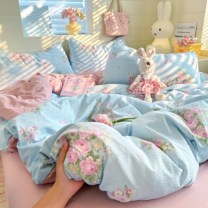 91家纺网 家纺一手货源 找家纺 九诺家纺 2026新款丝柔棉加厚小清新印花四件套-甜心 甜心-花语时光